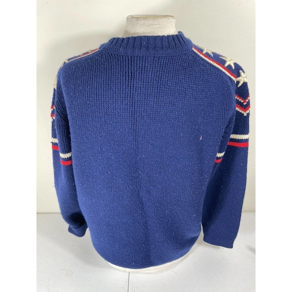 Made in Austria Blue Wool Star Pullover Sweater Large Hand Embroidered - Picture 5 of 6